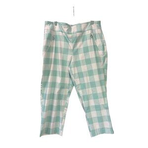 Cato Green White Checkered Plaid Capri Pants Mid Rise Size 16 New